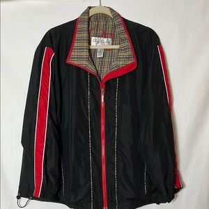 Oleg Cassini Women’s Size 2X Black With Red Trim Full Zip Windbreaker Jacket